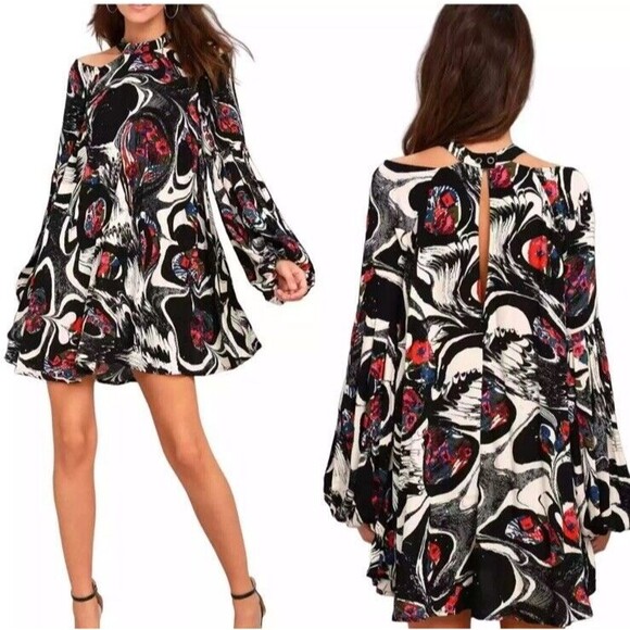 Free People Drift Away Tunic Top Womens Small Mini Dress Cold Shoulder High Neck - Picture 4 of 10